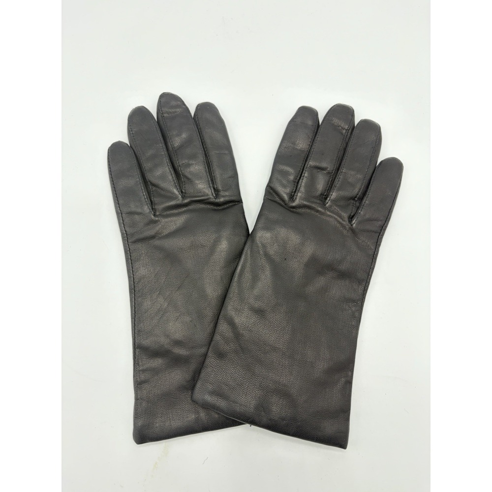 FOWNES BROTHERS Black Leather Cashmere Lined Gloves Size 8 (Medium)